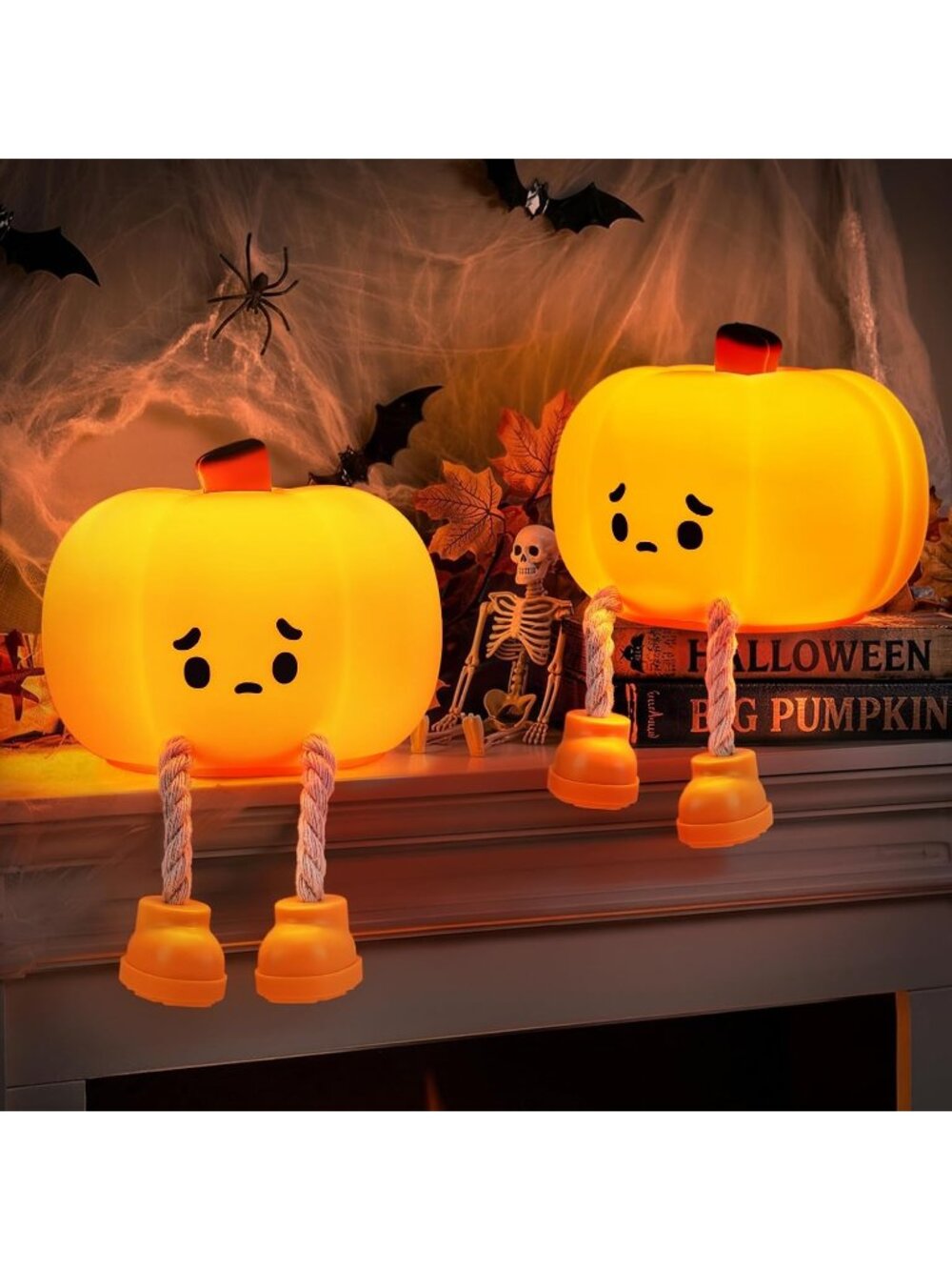 New Rechargeable Pumpkin Night Light 2 Pack Silicone Dimmable Tap Touch Kids